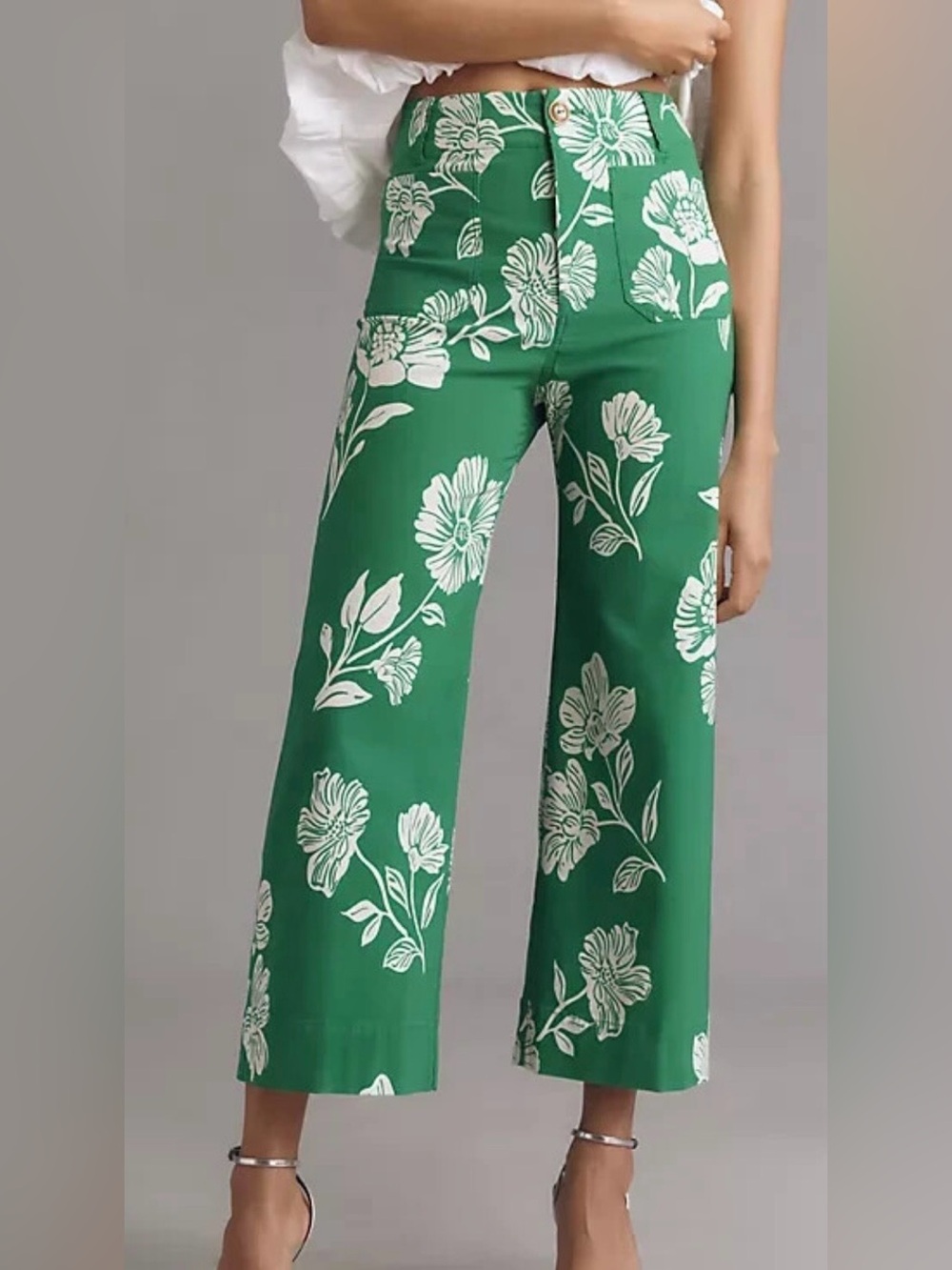 Maeve Emerald Green Floral Wide-Leg Pants